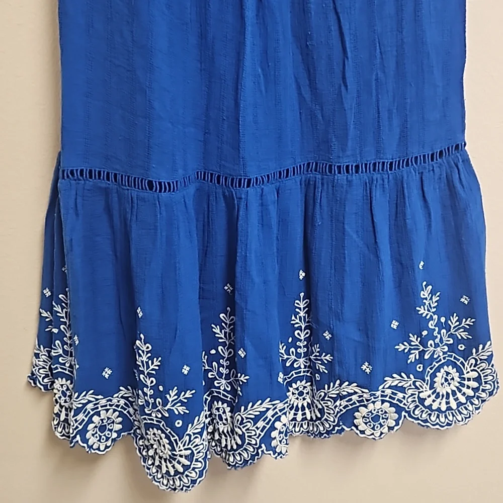Anthropologie Meadow Rue sleeveles blue dress embroidered scallop hem women's 0 - Picture 9 of 15